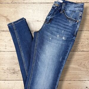 KANCAN Signature Womens Distressed Mid‎ Rise Skinny Jeans Blue Denim Size 26
